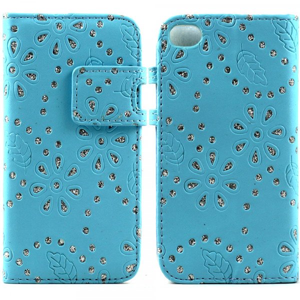 Wholesale iPhone 5 5S Diamond  Flip Leather Wallet Case with Stand (Blue)